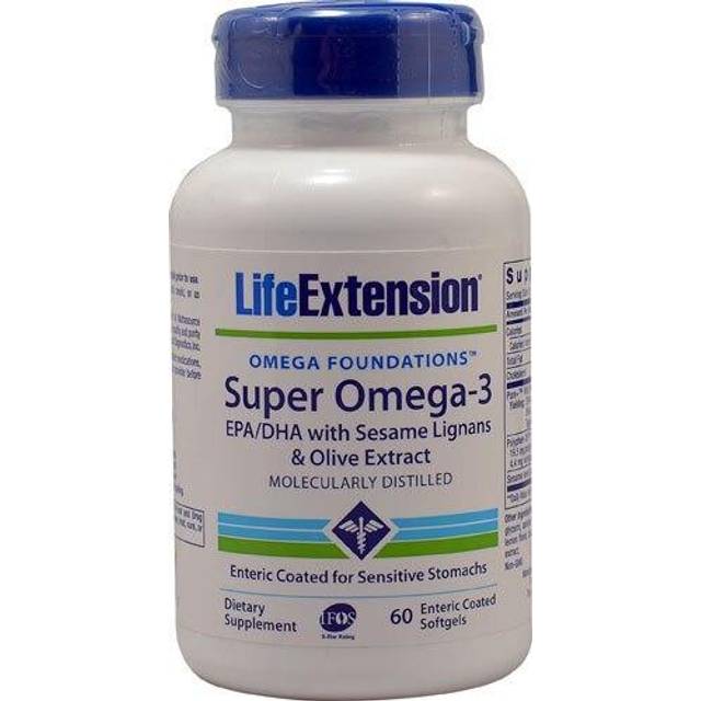 Life Extension  Super Omega-3  EPA/DHA Fish Oil  Sesame Lignans & Olive Extract  60 Enteric Coated Softgels