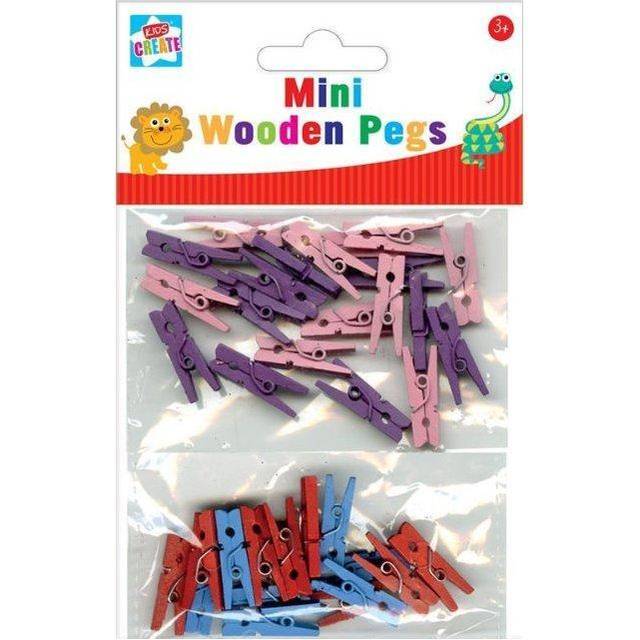 40 x Coloured Small Wooden Craft Mini Pegs Card Making Kids Craft Photo Clips