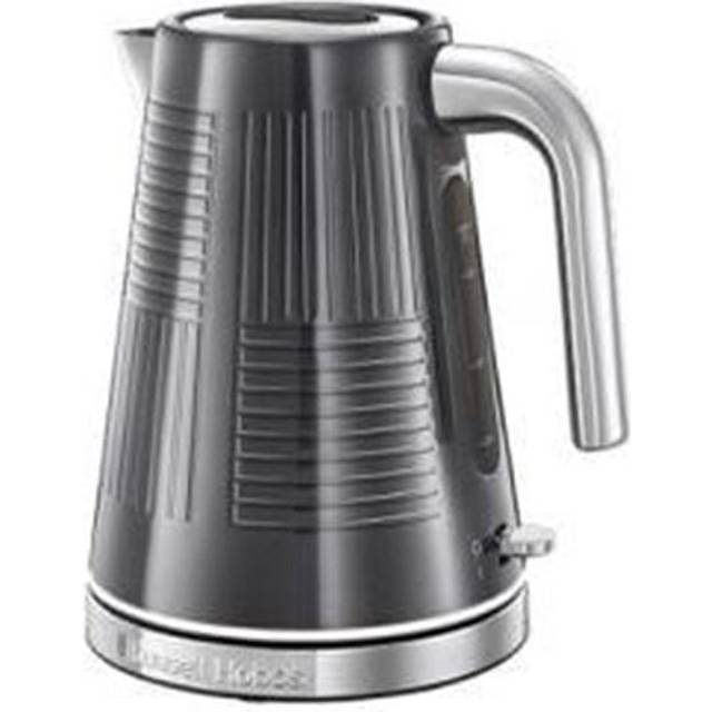 Russell Hobbs vattenkokare, 1.7l, 2400W, snabbkokningsfunktion, perfekt hällpip, avtagbart kalkfilter, avtagbart lock, vattennivåindikator, rostfritt stål, grå, Geo Steel 25240-70