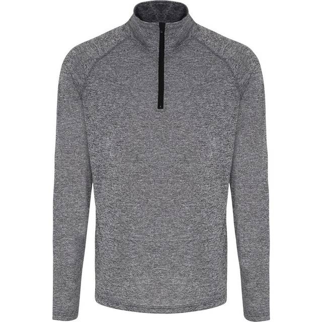 (L, Black Melange/Black) TriDri Mens Long Sleeve Performance Quarter Zip Top