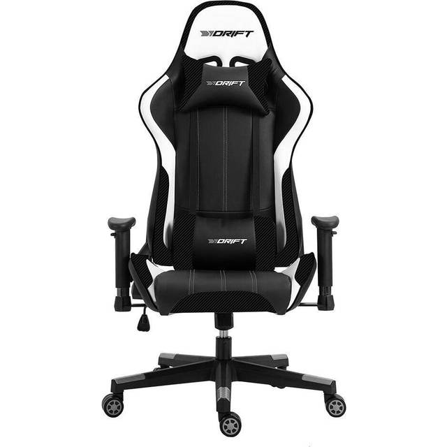 DRIFT spelstol DR175 -DR175CARBON- Professionell spelstol, konstläder, svart/vit, professionell, justerbar höjd, vippstol, Vadderade armstöd