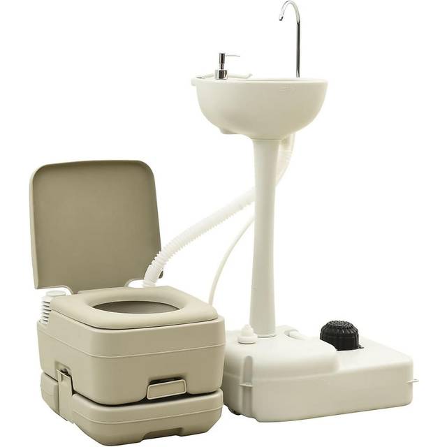 Portabel campingtoalett 10+10L med handfat 20L grå