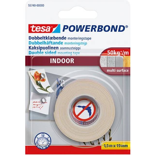Dubbelhäftande tejp | 19mm x 1.5m | Tesa Powerbond Indoor | vit