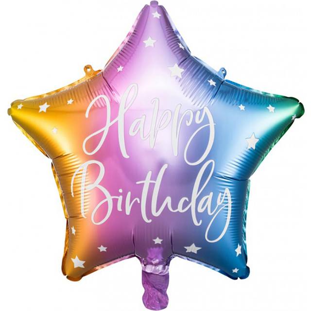 Folienballon "Happy Birthday" als Stern in regenbogenfarben, 40cm