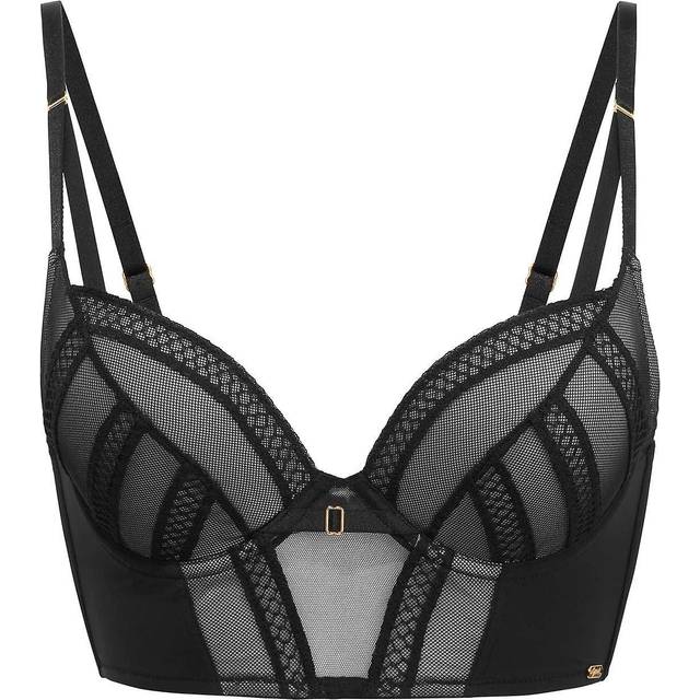 Gossard Womens Shadow Mesh Longline Plunge Bra - Black Polyamide - Size 32FF
