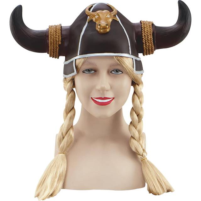 Bristol Novelty Women/Ladies Viking Helmet With Plaits - Brown/gold/silver - one size