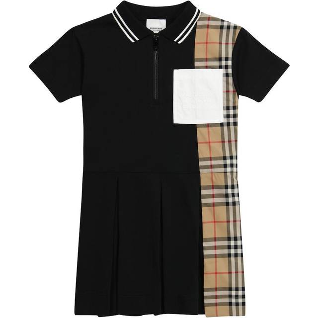 Burberry Kids Check Panel Cotton Polo Shirt Dress, Size 3Y - Black (Size 3Y)