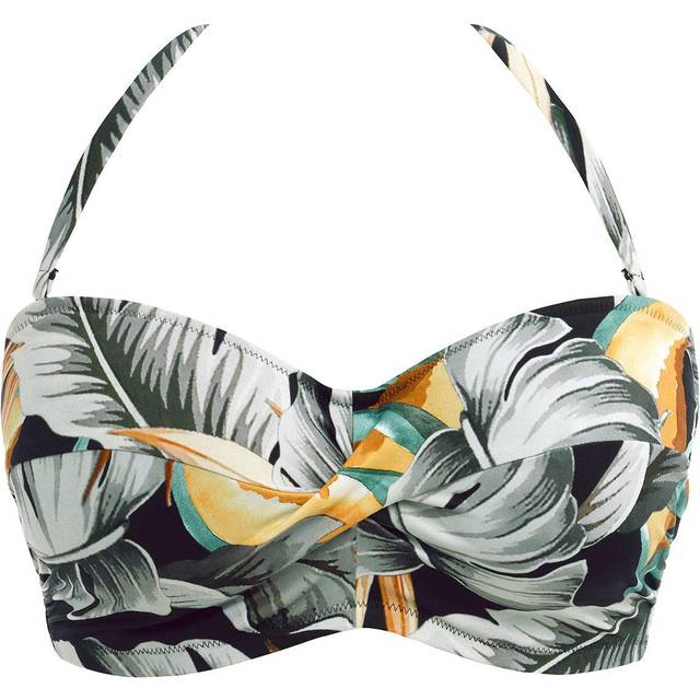 Multi Printed Bamboo Grove Twist Bandeau Bikini Top - Black (34E)