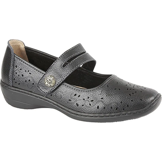 (7 UK, Black) Boulevard Womens/Ladies Touch Fastening Perforated Bar Casual Leather Shoes