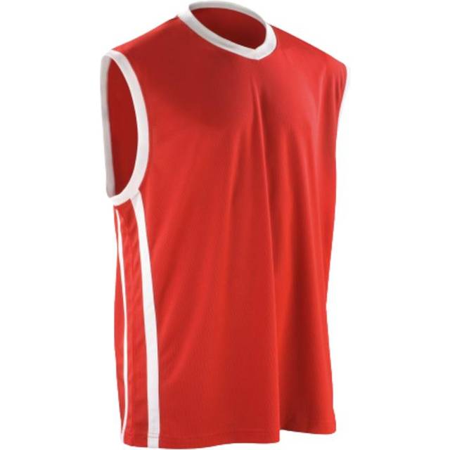 (S, Red / White) Spiro Mens Basketball Quick Dry Sleeveless Top