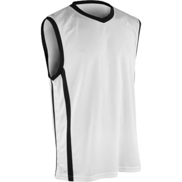 (2XL, White / Black) Spiro Mens Basketball Quick Dry Sleeveless Top