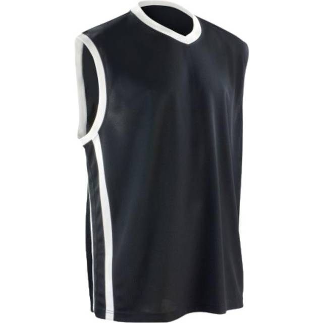 (S, Black / White) Spiro Mens Basketball Quick Dry Sleeveless Top