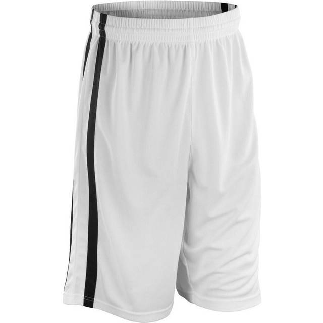 (2XL, White/Black) Spiro Mens Quick Dry Basketball Shorts