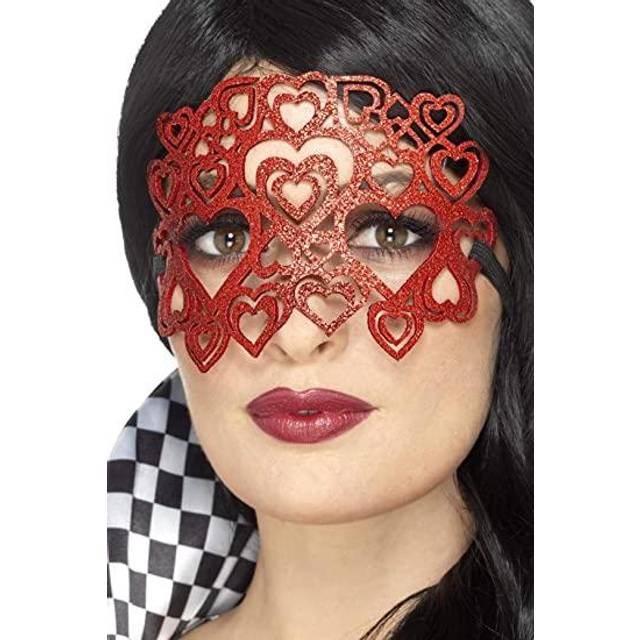 Ladies red glitter felt heart masquerade mask
