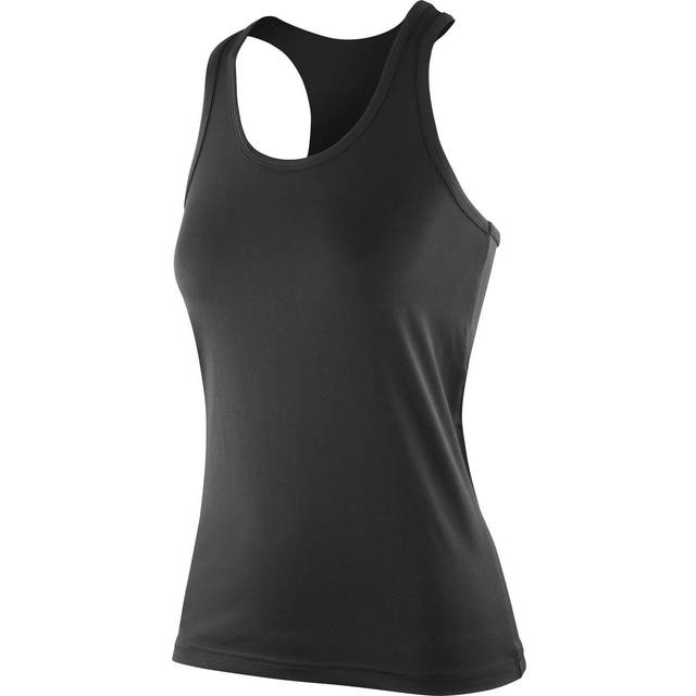 (L, Black) Spiro Womens/Ladies Impact Softex Sleeveless Fitness Vest Top