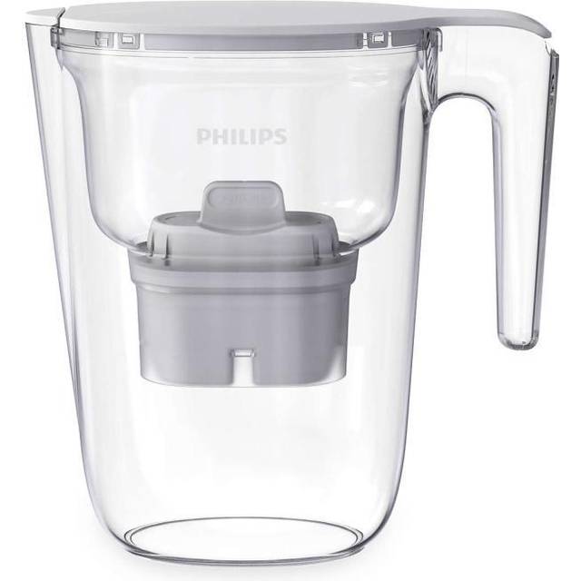 Philips Water carafe filtrante Philips +6 cartouches filtrantes de Remplacement Micro X-clean, dAbit Rapide, Blanc, 2,6 litres, minuterie Alectroniqu
