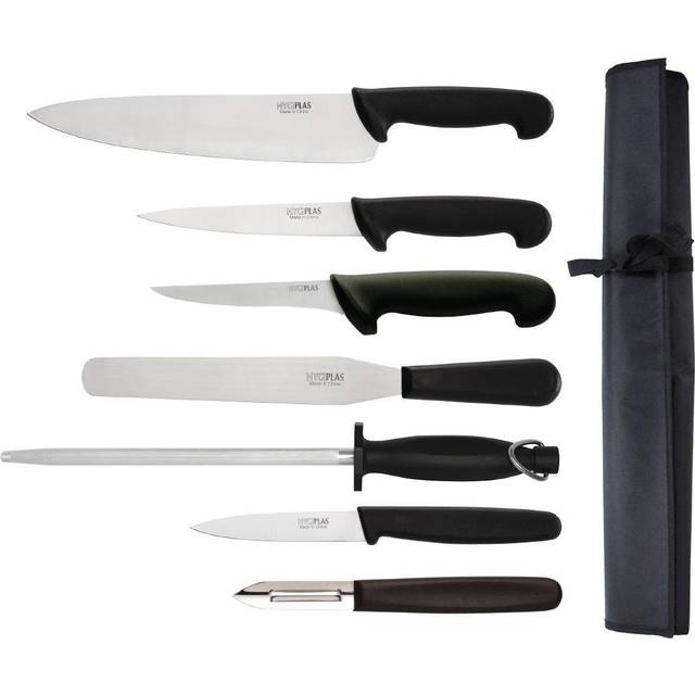Hygiplas 7-Piece Knife Starter Set with 26.5cm Chef Knife & Roll Bag