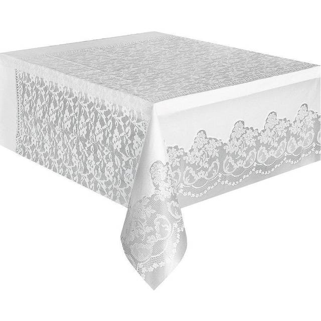 Unique Party  5075  - White Lace Plastic Tablecloth, 9ft x 4.5ft