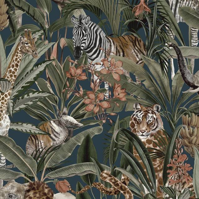 Holden Decor Safari Fusion Navy Wallpaper - Blue - 53cm x 10.05cm