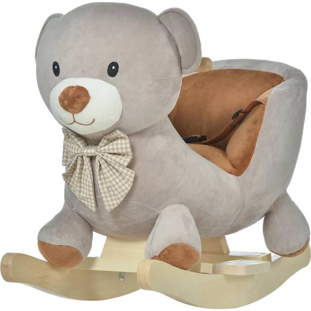 Jouet Kids Plush Rocking Bear with Sound Button & Seat Belt - Grey/Brown, Grey