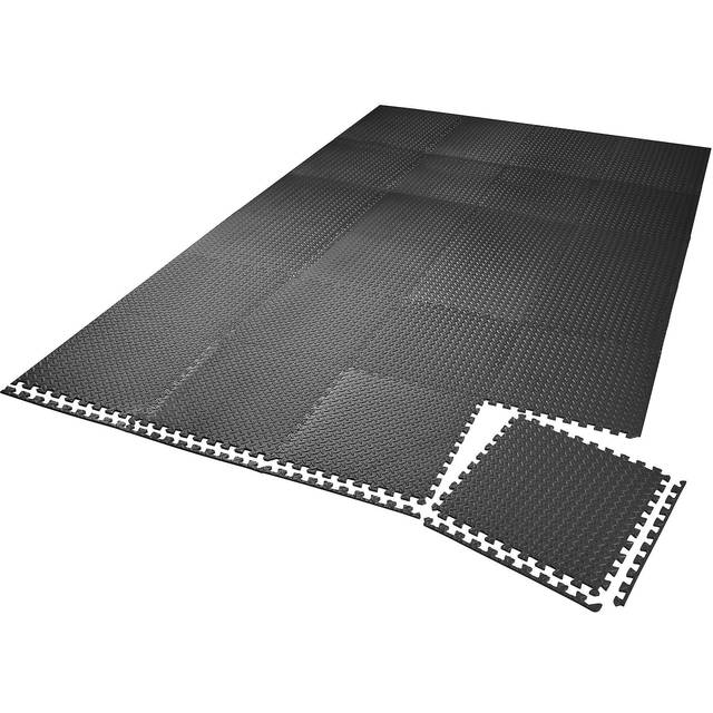 Tectake - Gym Mats - 24 interlocking sections with 48 edge pieces, 61 x 61 cm each - gym flooring, foam mats, workout mats - black