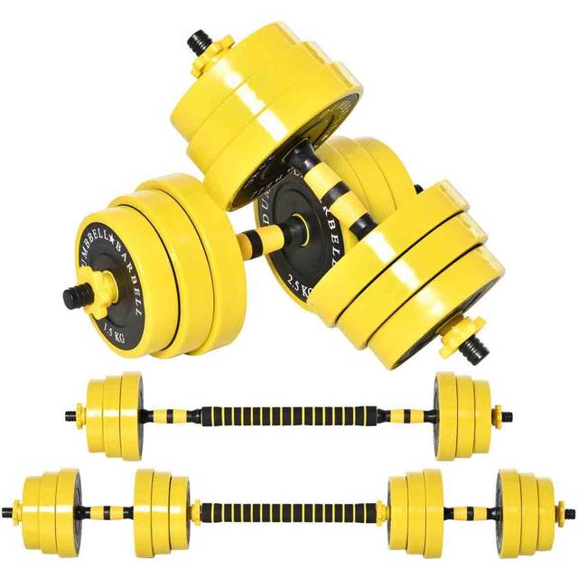 HOMCOM 25Kg Barbell & Dumbbell Set Fitness Exercise Home Gym Plate Bar Clamp Rod, Yellow