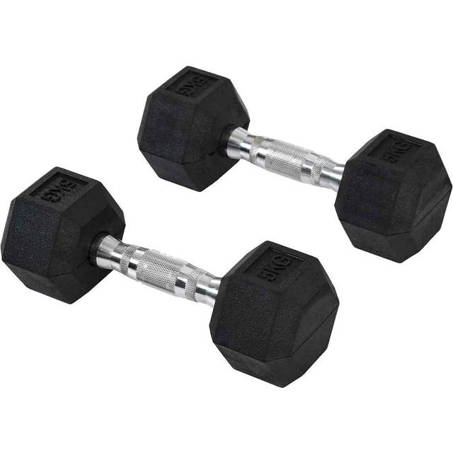 HOMCOM Rubber Dumbbell Sports Hex Weights Sets Home Gym Fitness Hexagonal Dumbbells Kit Weight Lifting Exercise (2 x 5kg) Aosom UK