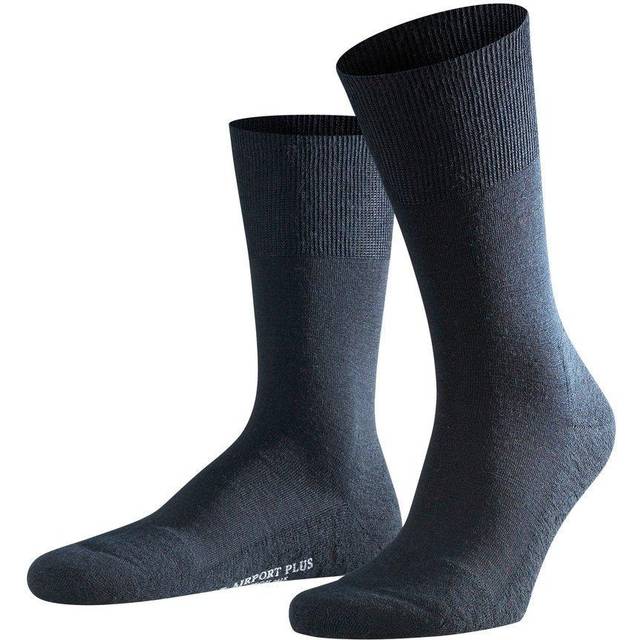 Mens 1 Pair Falke Airport Plus Plain Virgin Wool and Cotton Cushioned Business Socks Dark Navy 7-8 Mens - Blue
