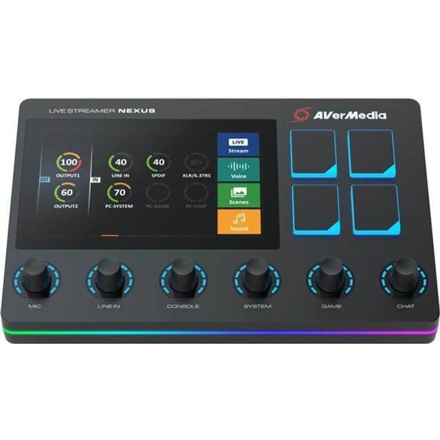 AVerMedia Live Streamer AX310 - 6-Spuren Audio Mixer mit IPS-Touchscreen zur Interaktion sowie Aktionen für OBS, Streamlabs Spotify, VTube