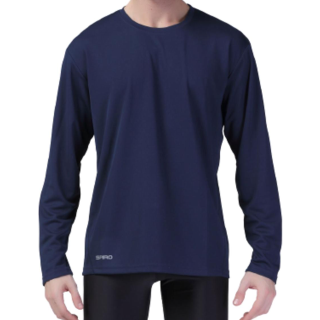 (2XL, Navy) Spiro Mens Sports Quick-Dry Long Sleeve Performance T-Shirt