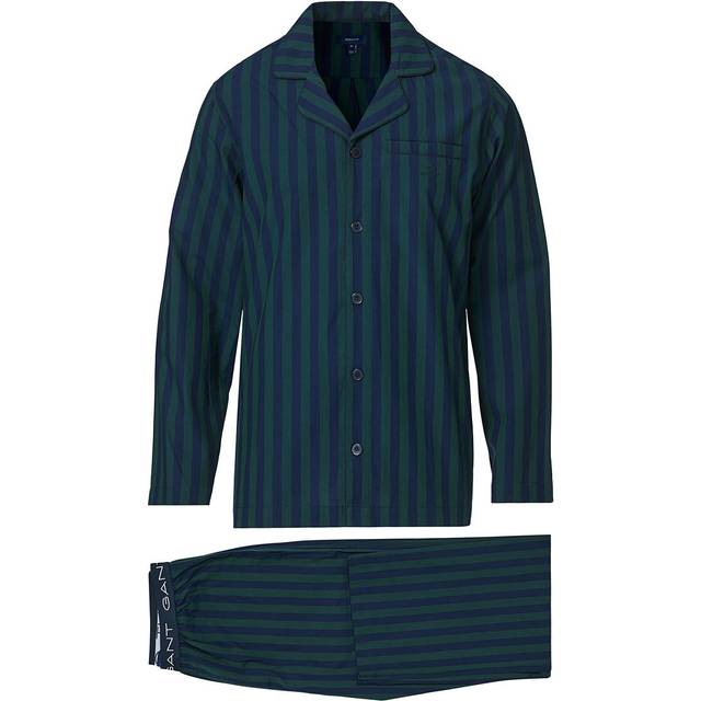 Gant Woven Cotton Stripe Pajama Set - Blue/Green - Medium