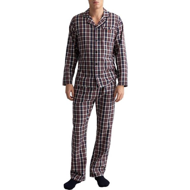 Gant Woven Cotton Check Pajama Set - Blue/Orange - X-Large