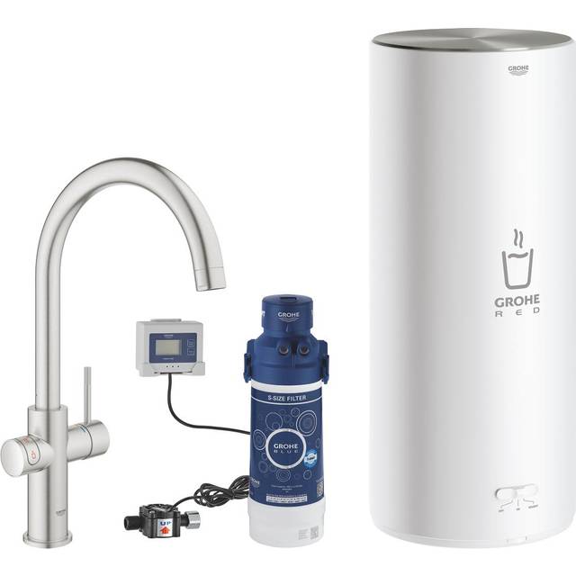 Grohe Red Duo Deck Mounted L Size Kitchen Mixer Tap With Boiler - Super steel Finish: Super Steel