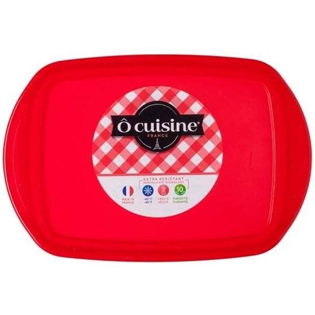 O Cuisine Borosilicate Glass Rectangular Dish with Plastic Lid, 0.4 litre, Red