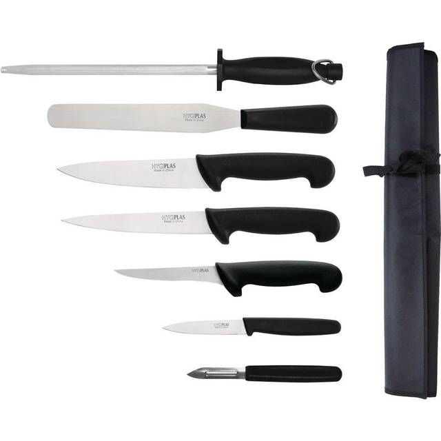 Hygiplas 7-Piece Starter Knife Set with 20cm Chef Knife & Roll Bag