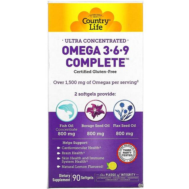 Country Life  Ultra Concentrated Omega 3-6-9 Complete  Natural Lemon  90 Softgels