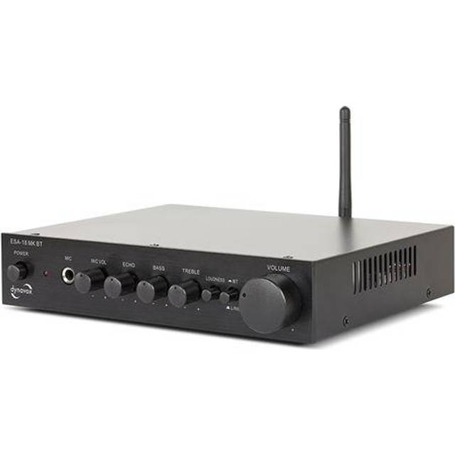 Dynavox ESA-18 MK BT, kompakt stereoförstärkare, skruvbara anslutningsterminaler för högtalare, integrerad BT-antenn och mikrofoningång, silver