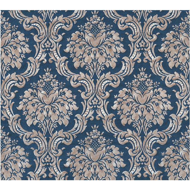 Floral Damask Baroque Non Woven Textured Wallpaper - Navy - One Size