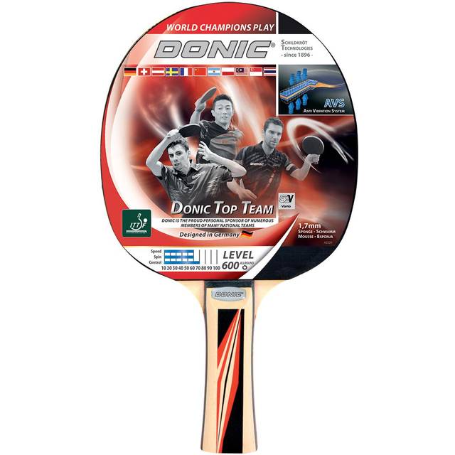 Donic-sköldpadda bordtennisklubba Top Team 600, AVS-handtag, 1,7 mm svamp, Donic 2-stjärnor – ITTF Belag, 733236 Holz/Natur En Storlek