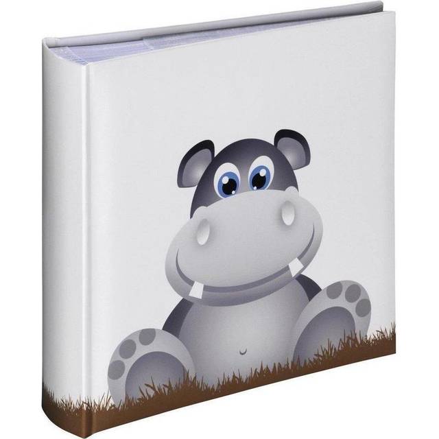 Memo Photo Album 22.5x22cm 100 Pages Slip-In for Child Kid Baby Boy Girl Unisex Holds 200 6x4" Photos Cute Hippo Grey