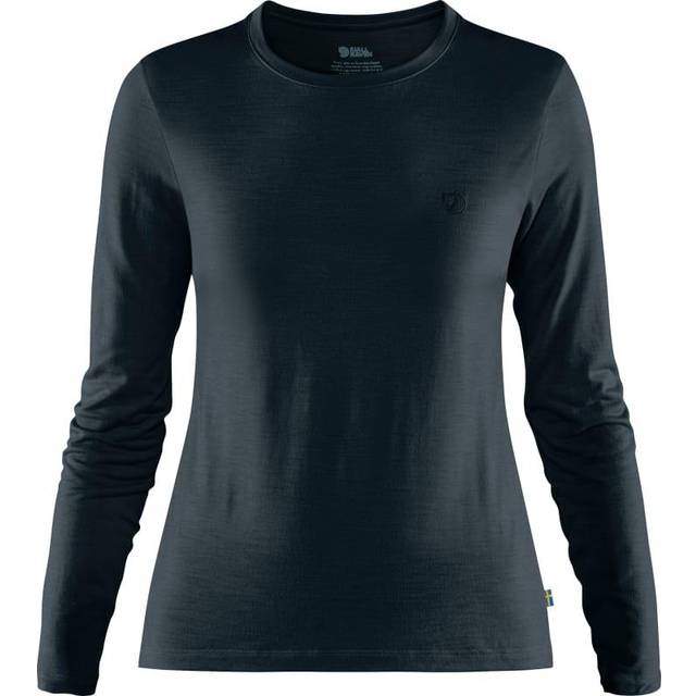 Fjällräven Women's Abisko Wool L/S Långärmad tröja i merinoull Dam Storlek S Färg blå/svart