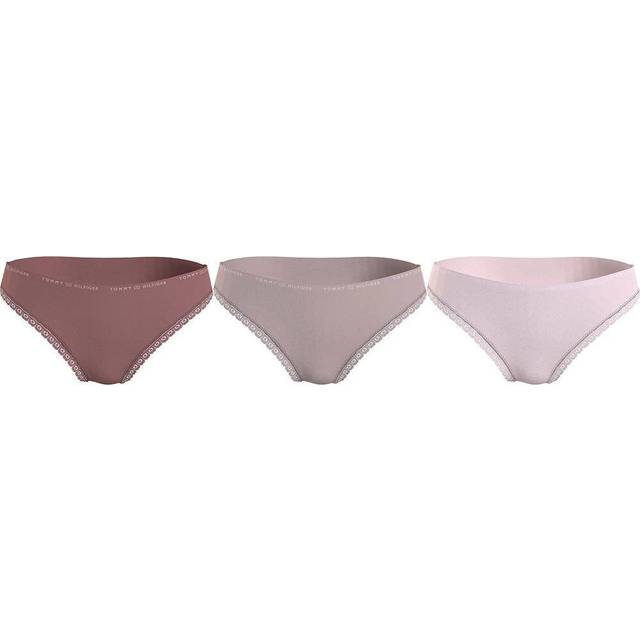 Tommy Hilfiger Women's 3-Pack Lace Trim Microfibre Thongs, Terracotta/Beige/Pink - Orange - Size: None/10