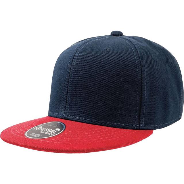(One Size, Navy/Red) Atlantis Snap Back Flat Visor 6 Panel Cap (Pack of 2)