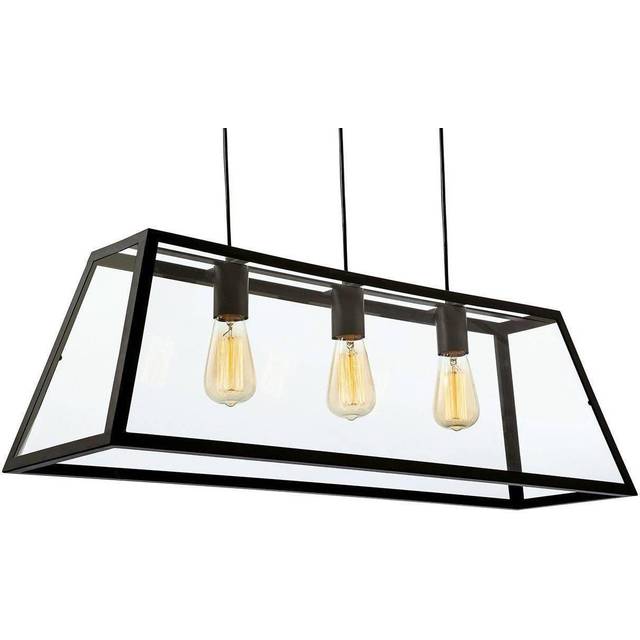 Firstlight Kew Minimalistic Style 3-Light Box Pendant Light in Black and Clear Glass