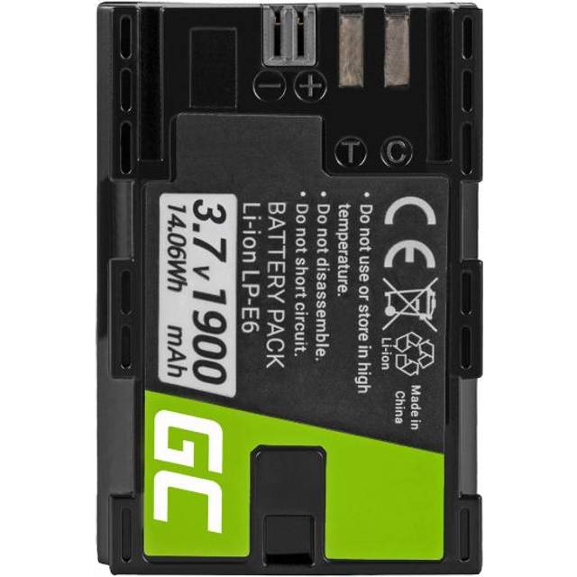Green Cell LP-E6 LP-E6N kamerabatteri för Canon Batterygrip BG-E6 EOS 5D Mark II 5D Mark III 60D 60DA 6D 7D, Full Decoded Li-Ion celler 1900 mAh 7,4 V svart