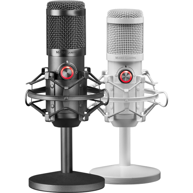 Mars Gaming MMICXW, professionell studiomikrofon LED, tyst, USB, vit