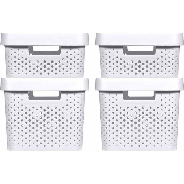 Curver 4x Storage Box Set with Lid 11L+17L White Drawers Chests of Towers