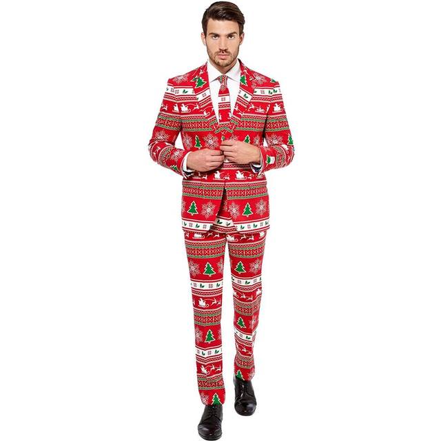 OppoSuits Winter Wonderland Suit for Men - Green&#47;Red&#47;White (46)