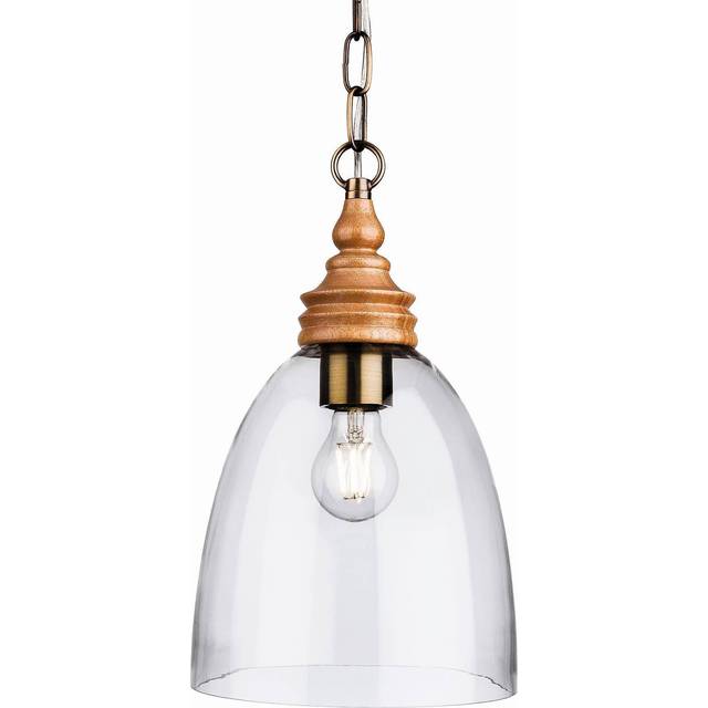 Firstlight Comet Traditional Style 220mm Pendant Light in Natural Wood and Clear Glass