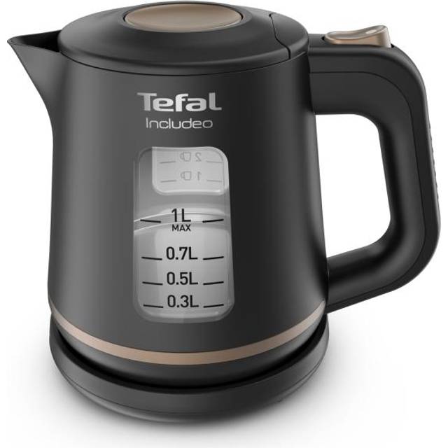 Tefal Includeo 1 l elektrisk vattenkokare, ergonomiskt handtag, 2 fönster vattennivå, synliga graderingar, 360° bas, avtagbart kalkfilter KI533811, svart